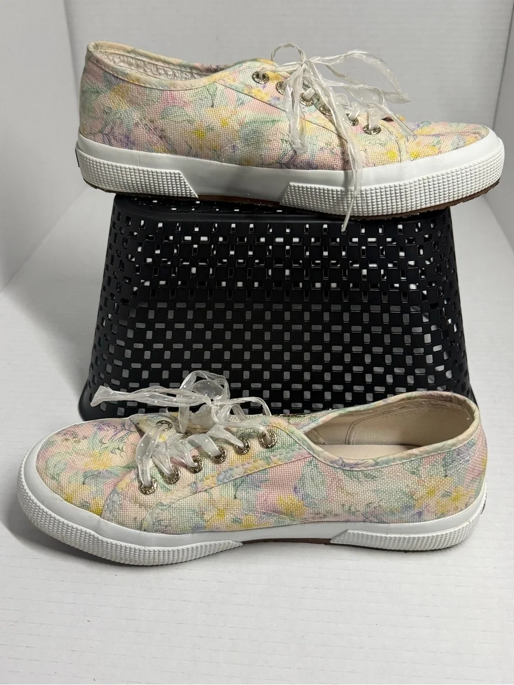 Love Shack Fancy Palm-Print Canvas Sneakers - Pastel Pink/Yellow W8.5